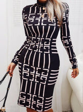 Load image into Gallery viewer, Long Sleeve Oversized Commuter Geometric Plaid Slim Fit Dress
