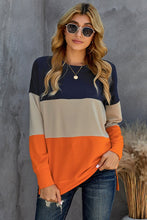 Load image into Gallery viewer, Contrasting Color Round Neck Long Sleeved Top Sweatshirt
