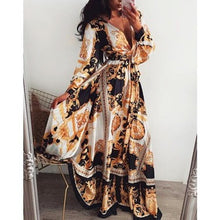 Load image into Gallery viewer, Bohemian A-line V-neck Long Sleeve Polyester Ankle Length Beach Dress
