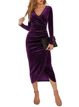Load image into Gallery viewer, Long Skirt V-neck Wrap Hip Irregular Medium Length Velvet Dress

