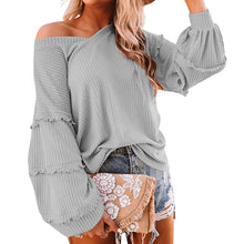 Load image into Gallery viewer, V-neck Ruffled Lantern Sleeve Shirt Top
