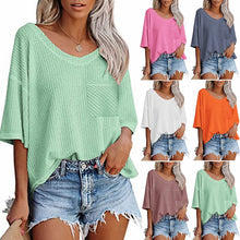 Load image into Gallery viewer, Women&#39;s Temperament Fashion V-neck Pocket Short-sleeved T-shirt
