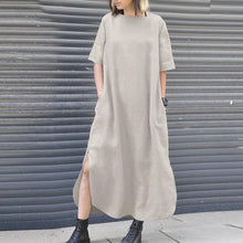 Load image into Gallery viewer, Dress Cotton Linen Solid Color Round Neck Small Incense Wind Irregular Skirt
