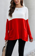 Load image into Gallery viewer, Loose Knit Long Sleeve Sweater Color Blocking Pocket Pullover Top
