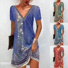 Load image into Gallery viewer, Women&#39;s Printed Casual V-Neck Short Sleeve Dress
