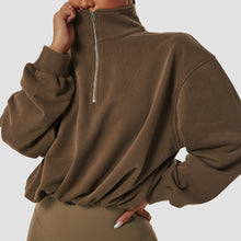 Charger l&#39;image dans la galerie, Women&#39;s Outdoor Running Zipper Loose Long Sleeve Short Drawstring Sweatshirt
