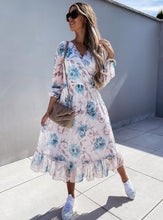 Load image into Gallery viewer, Fashion Long Sleeve Floral Waist Chiffon Dress
