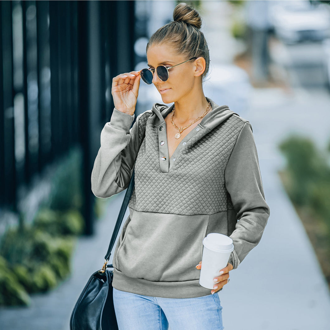 Fashion Long-sleeved Hooded V-Neck Sweatshirt