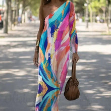 Load image into Gallery viewer, Women&#39;s Tie-dyed Trend Printed Diagonal Shoulder Dress
