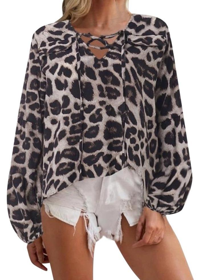 <transcy>Chemise ample à manches longues à imprimé léopard pour femmes</transcy>