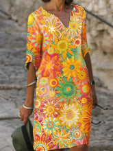 Load image into Gallery viewer, Printed V Neck Half Sleeve Multicolor Midi Dress
