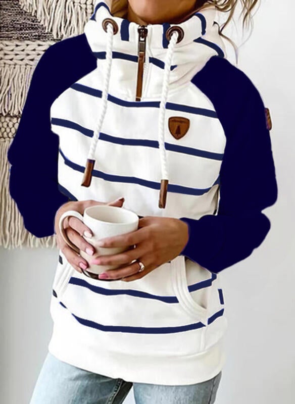 Fashion Striped Color-Blocking Long-Sleeved Hoodies