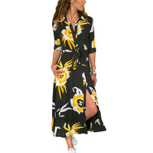 Load image into Gallery viewer, Sexy A-line Shirt Collar Long Sleeve Polyester Floral Button Mid-calf Summer Dress
