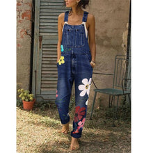 Load image into Gallery viewer, Women&#39;s Casual Floral Overall Jeans Slim Pants Comfy Trousers Washed Denim Jumpsuits
