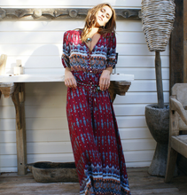 Load image into Gallery viewer, Shirt V-neck 3/4 Sleeve Polyester Printed Button Summer Beach Boho Maxi Dress
