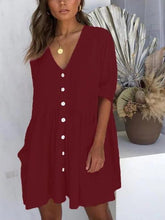 Load image into Gallery viewer, V-neck pocket A-line short dress
