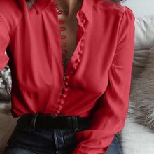 Load image into Gallery viewer, Sexy New Irregular Solid Color V-neck Long-sleeved Blouse
