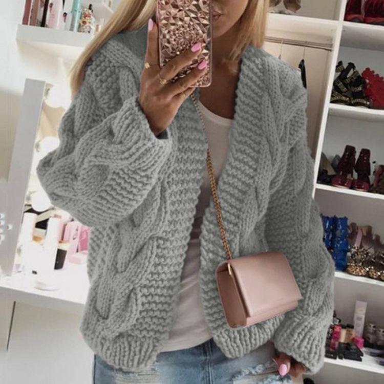 Thick Thread Twisted Knitted Cardigan Sweater