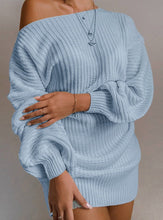 Load image into Gallery viewer, Strapless Lantern Sleeve Knitted Sweater Dress
