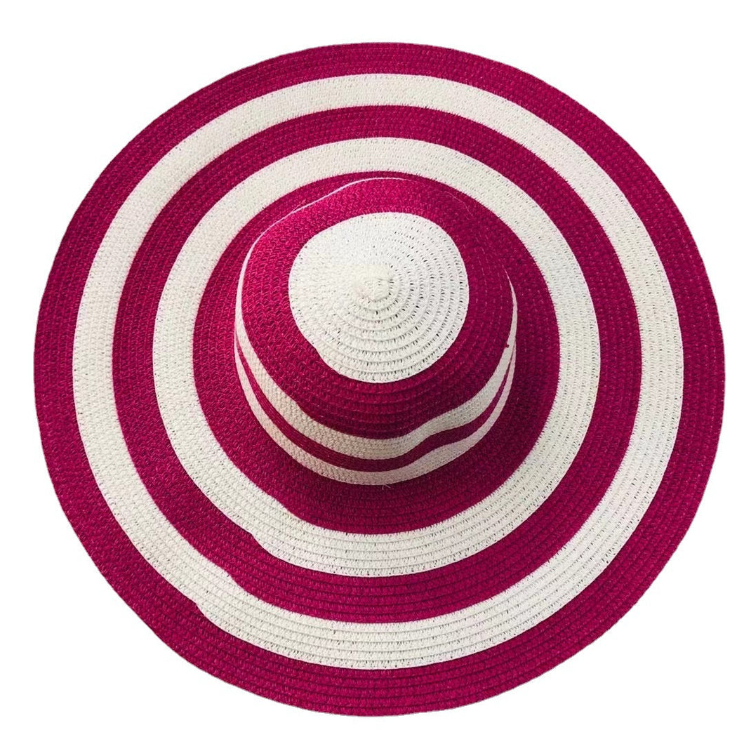 Women's Beach Big Brim Foldable Striped Straw Hat