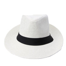 Load image into Gallery viewer, Simple Straw Plain Color Belt  Fedora Hat
