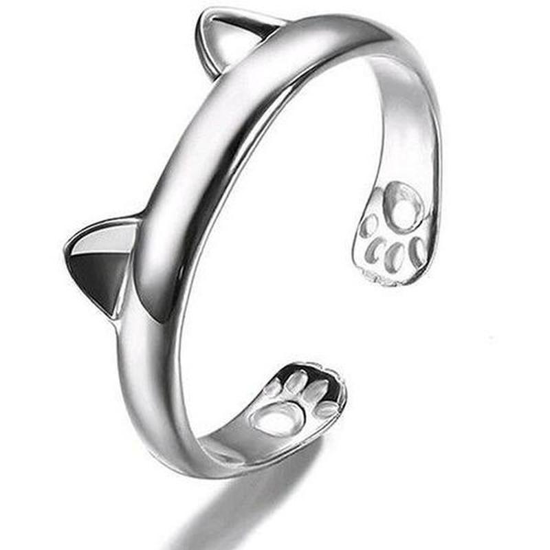 Cat Ring in 14k White Gold Plate