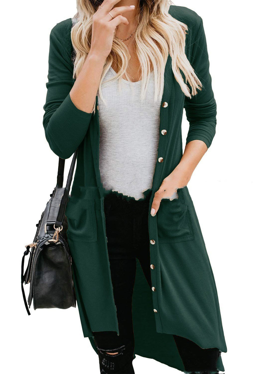 Women's Long Sleeve Button Knit Cardigan with Pocket