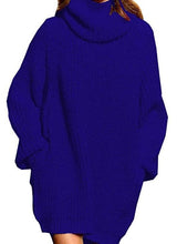 Load image into Gallery viewer, Women&#39;s Long-sleeved High-neck Pocket Mid-length Sweater Dress

