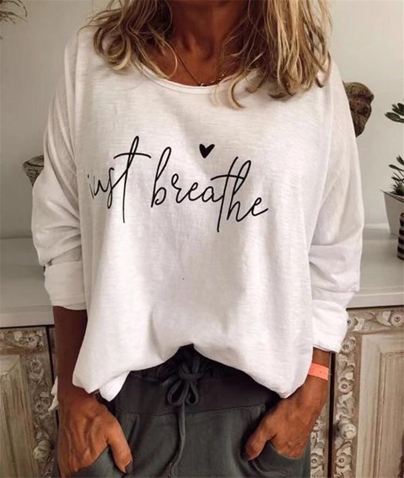 Round Neck Letter Printed Long sleeved Shirt