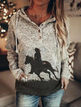 Load image into Gallery viewer, Women&#39;s Casual Cotton Blend Printed Buttoned Loose Pullover Hoodie
