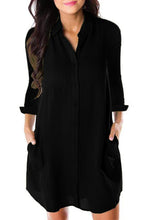 Load image into Gallery viewer, Solid color pocket loose casual long sleeve shirt dress
