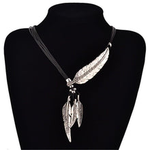 Load image into Gallery viewer, 3 Colors Black Rope Multilayer Feather Leaf Tassels Pendant Necklace
