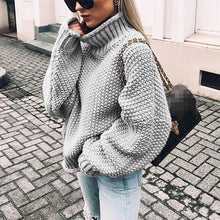 Load image into Gallery viewer, Casual Solid Color Turtleneck Long Sleeve Bat Sleeve Thick Needle Sweater
