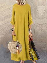 Load image into Gallery viewer, Classic Round Neck 3/4 Sleeve Printed Buttoned Maxi Linen Dress
