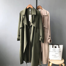 Load image into Gallery viewer, Mature Lapel Collar Plain Color Long Windbreaker
