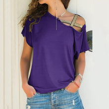 Load image into Gallery viewer, Casual shoulder cross irregular short-sleeved T-shirt
