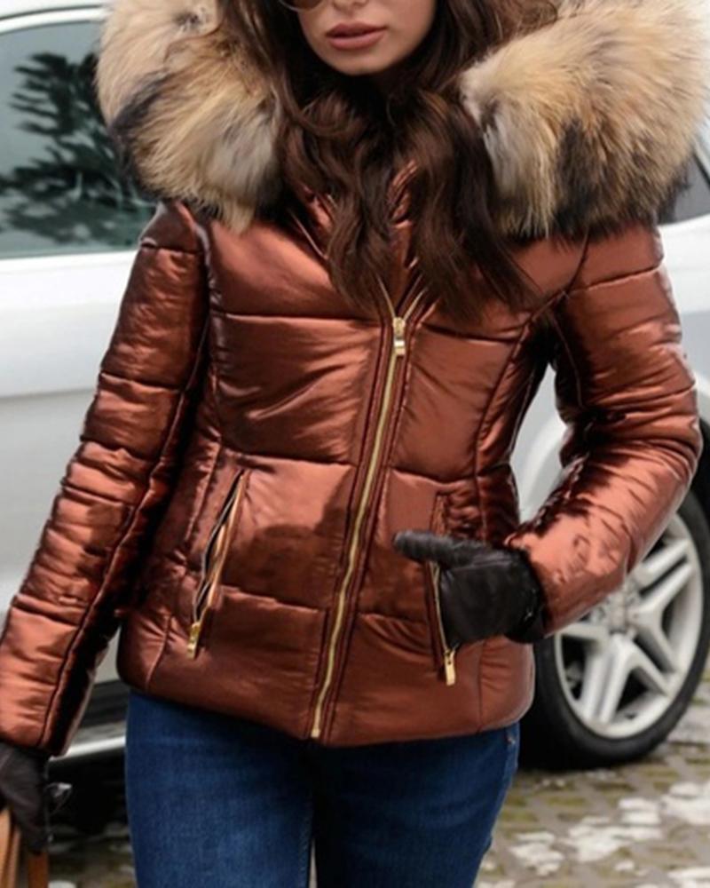 Short Women's Hooded Down Coat with A Fur Collar