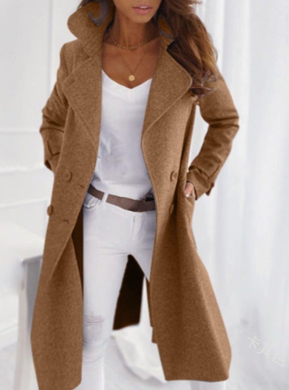 Lapel Mid-length Windbreaker Woolen Coat