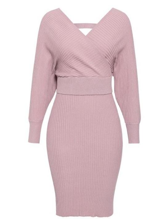 Sexy Cotton V-neck Knit Tight-fitting Hip Sweaters Skirt