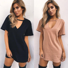 Load image into Gallery viewer, Sexy deep V short-sleeved T-shirt loose casual dress
