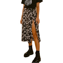 Charger l&#39;image dans la galerie, Leopard print floral print high waist stretch slit long A-line skirt
