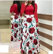 Load image into Gallery viewer, Flower print color matching dress long skirt
