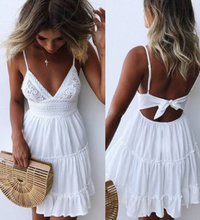 Load image into Gallery viewer, Date Night A-line Spaghetti Strap Sleeveless Polyester Solid Color Patchwork Mini Summer Dress
