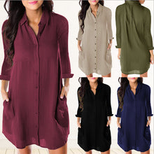 Load image into Gallery viewer, Solid color pocket loose casual long sleeve shirt dress
