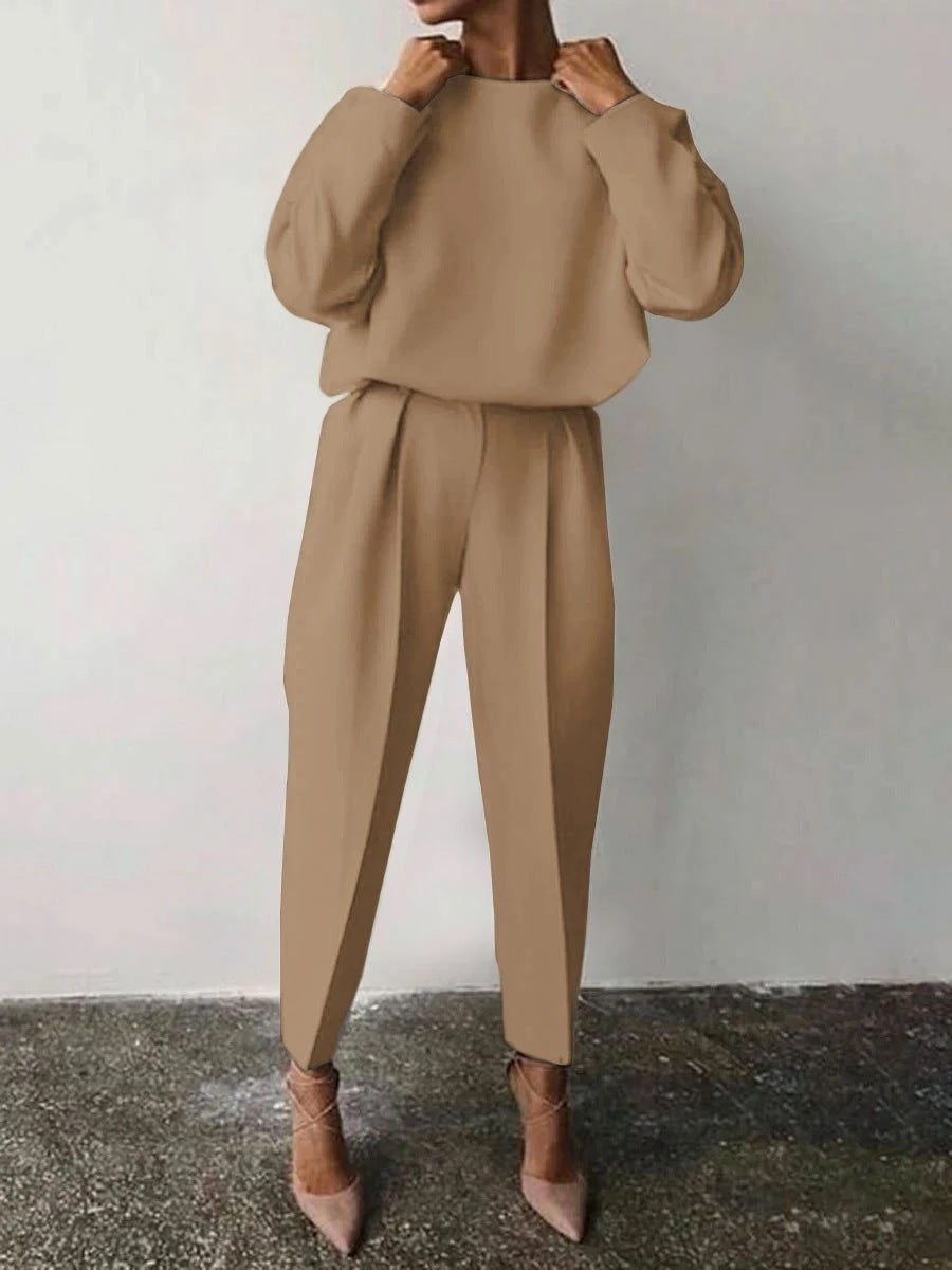Explosive Loose Solid Color Long-Sleeved Casual Pants Suit