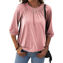 Load image into Gallery viewer, Round Neck Casual Three-quarter Sleeve Shirt T-shirt
