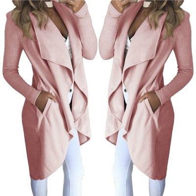 Slim Long Trench Coat With Solid Lapel