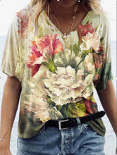 Load image into Gallery viewer, Simple Floral V-neck Short Sleeve T Shirt
