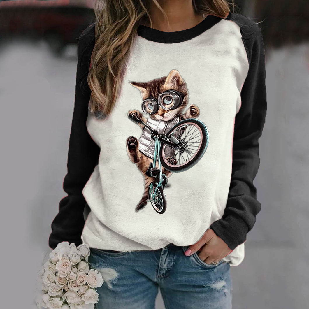 Printed Cat Long Sleeve T-Shirt Women