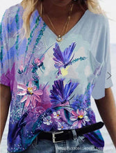 Load image into Gallery viewer, Simple Floral V-neck Short Sleeve T Shirt
